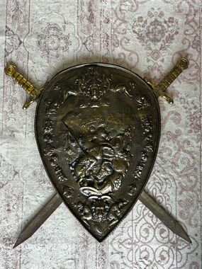 Rare Vintage Medieval Coat of Arms Shield Classic Revival Ceremonial Wall Plaque
